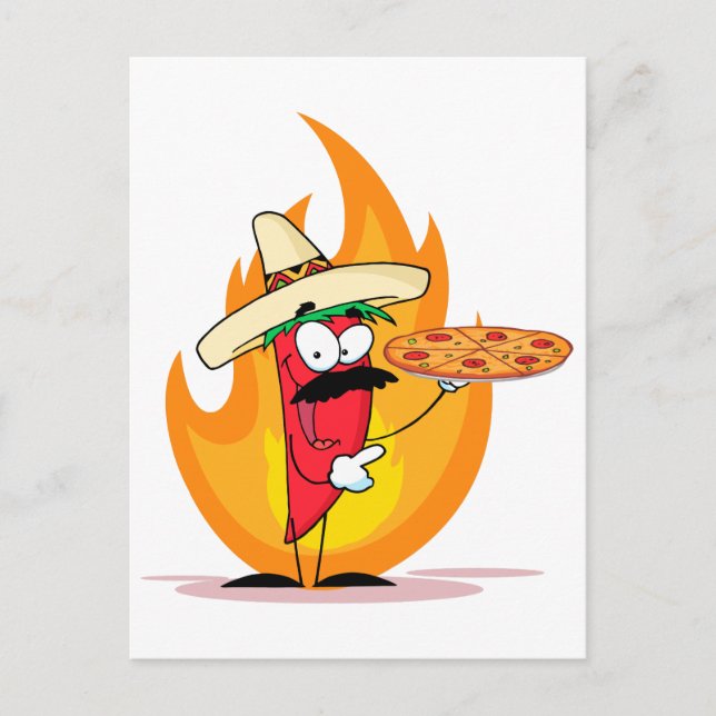 Cartão Postal A Pepper Sombrero Chile Pega Pizza Para Cima (Frente)
