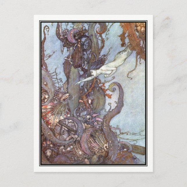Cartão Postal A Pequena Sereia por Edmund Dulac (Frente)