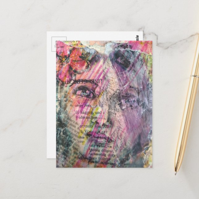 Cartão Postal A pretty face mixed media collage (Frente/Verso In Situ)