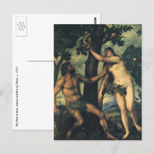 Cartão Postal A queda do homem; Adam e Eve por Titian