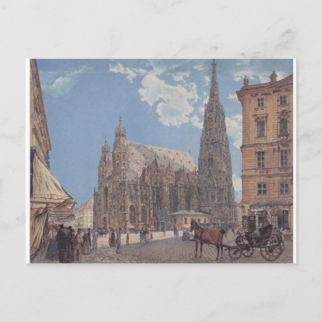 Cartão Postal A Rua. Catedral de Stephen em Viena por Rudolf (Frente)