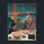 Cartão Postal A Scenic Dinner at the Bridge<br><div class="desc">A collage made and photographed by Angelandspot in the year 2026 with vintage images from a magazine of a family eating dinner and a bridge and then turned into an illustration with an AI art generator</div>