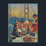 Cartão Postal A Scenic Dinner at the Bridge<br><div class="desc">A collage made and photographed by Angelandspot in the year 2026 with vintage images from a magazine of a family eating dinner and a bridge and then turned into an oil painting with an AI art generator</div>
