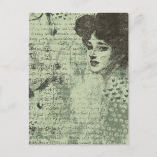 Cartão Postal A Senhora Colagem Grunge de Mídia Mista