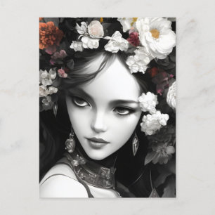 Cartão Postal A Senhora Com Flores No Cartão-Postal Do Cabelo