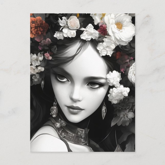 Cartão Postal A Senhora Com Flores No Cartão-Postal Do Cabelo (Frente)