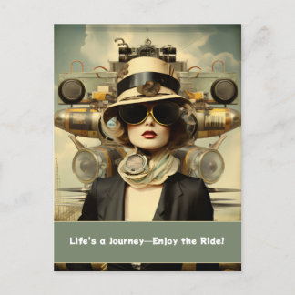 Cartão Postal A Senhora Steampunk é uma Viagem... Aproveite a Vi