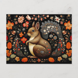 Cartão Postal a Squirrel surrounded by flowers in dark colors