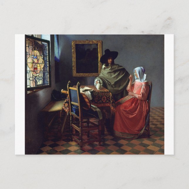 Cartão Postal A Taça de Vinho por Johannes Vermeer (Frente)