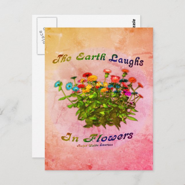 Cartão Postal A Terra Ri Em Citação Inspiracional De Flores (Frente/Verso)