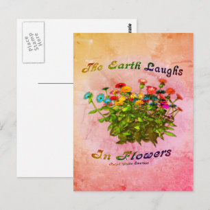 Cartão Postal A Terra Ri Em Citação Inspiracional De Flores