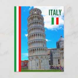 Cartão Postal A Torre De Pisa E A Bandeira Italiana
