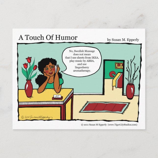 Cartão Postal "A Touch of Humor" Sueco Massage Comic (Frente)