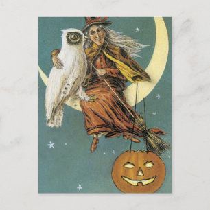 Cartão Postal A Velha Bruxa de Halloween E A Lua