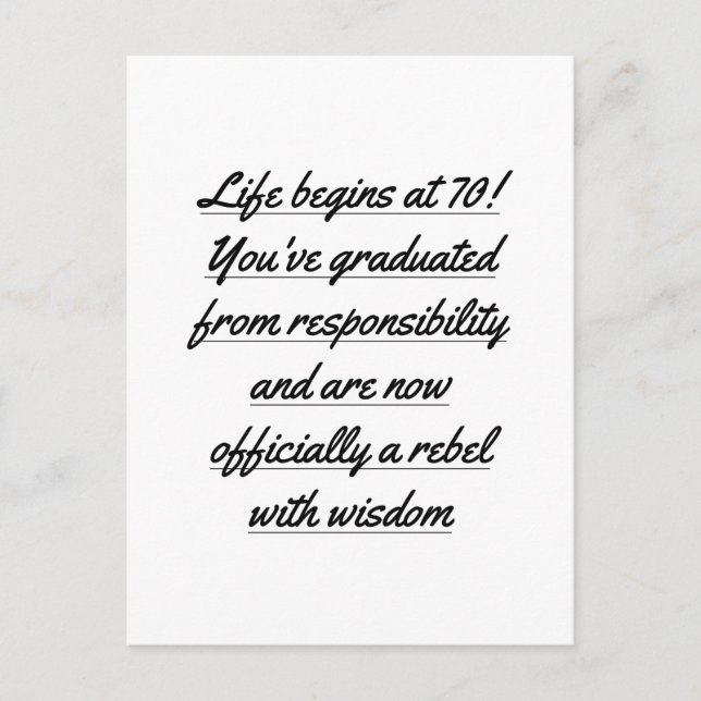 Cartão Postal A vida de aposentado começa aos 70, 70º aniversári (Frente)