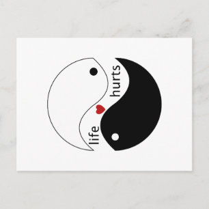 Cartão Postal A vida dói, coração, yin-yang Amor Une