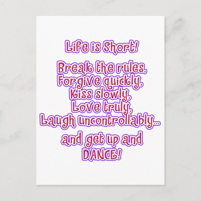 Cartão Postal A vida é curta (Frente)