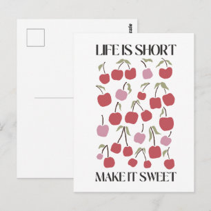 Cartão Postal A Vida é Curta, Torne-a Doce Citação Boho Flor Sil