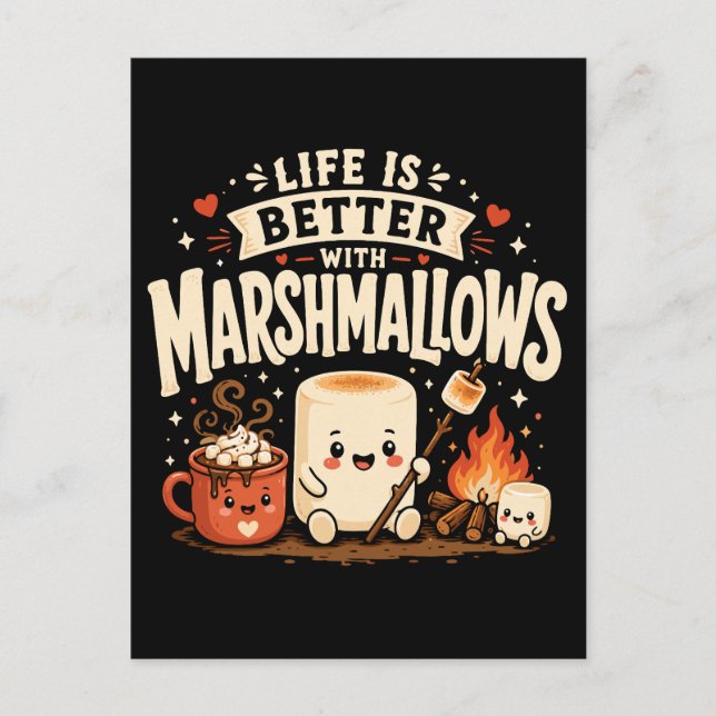 Cartão Postal A vida é melhor com marshmallows (Frente)