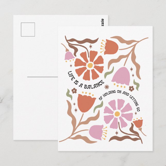 Cartão Postal A Vida É Um Equilíbrio De Segurar Citação De Flor  (Frente/Verso)