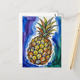Cartão Postal Abacaxi Aquarela Doodle