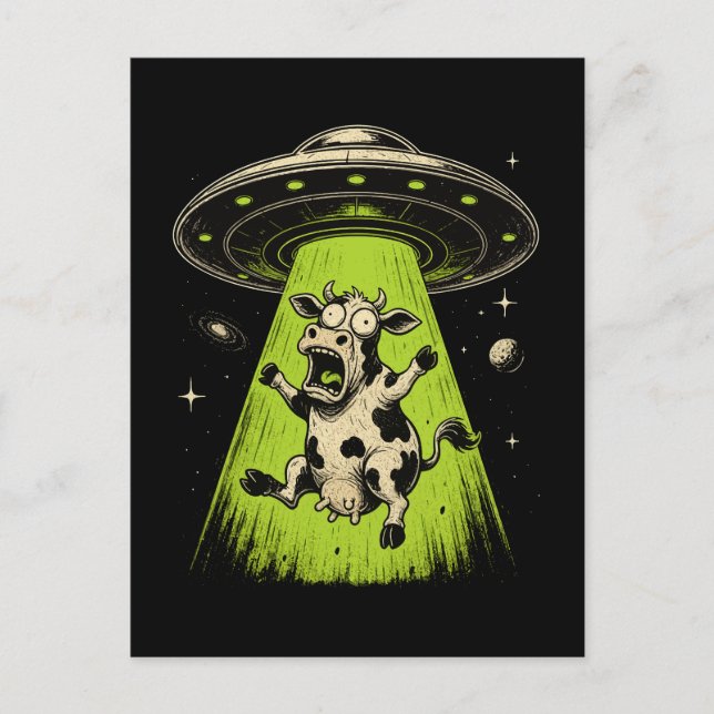 Cartão Postal Abdução de Vaca Alienígena Weirdcore Surreal (Frente)
