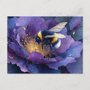 Cartão Postal Abeja en Decoupage de Flor Morada