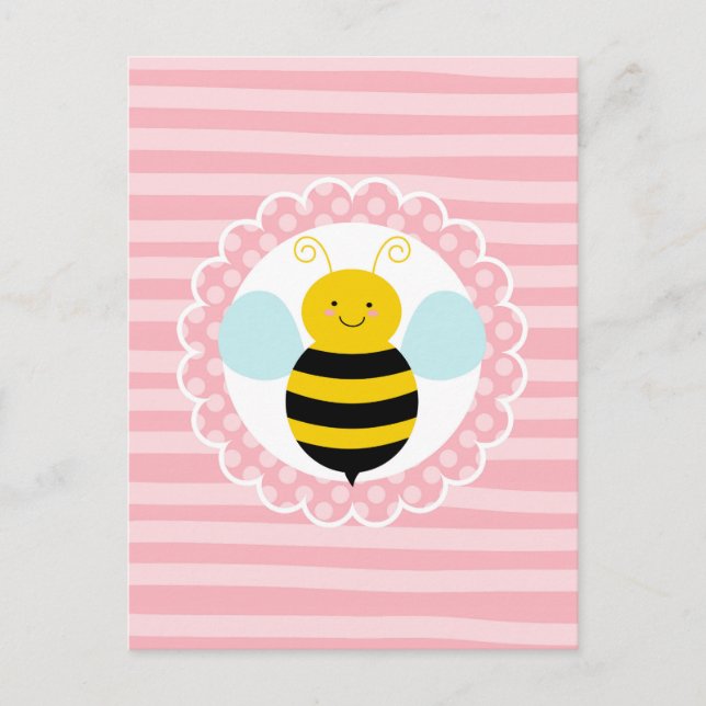Cartão Postal Abeja Melífera Fofa - Amarelo Rosa (Frente)