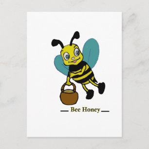 Cartão Postal Abeja sorridente fofa e engraçada em aquarela
