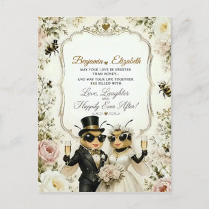Cartão Postal Abejas melíferas adoráveis, elegante casamento flo