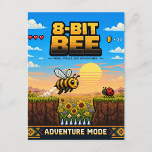 Cartão Postal Abelha, Arte Pixel Retro de 8 Bits
