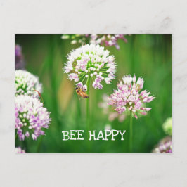 Cartão Postal Abelha com Motivação da Flor de Allium Garden Roxo