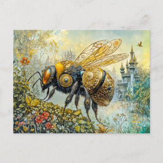 Cartão Postal abelha em flor steampunk