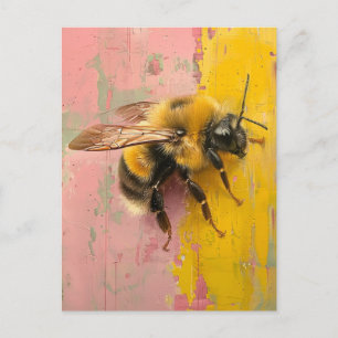 Cartão Postal Abelha em Rosa e Amarelo