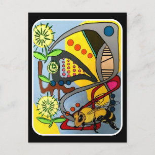 Cartão Postal Abelhas de Abstrato de Mod do Meio-Século