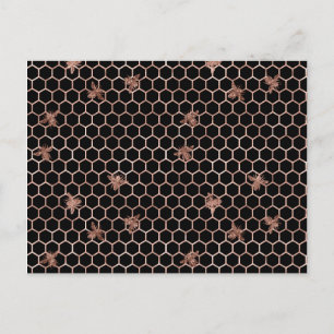 Cartão Postal Abelhas Douradas rosa e Belas de mel em preto