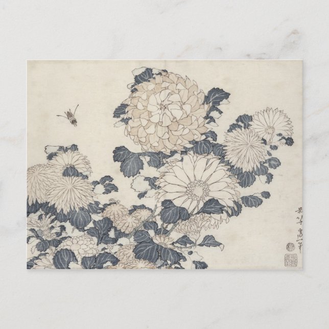 Cartão Postal Abelhas e crisântemas (Frente)
