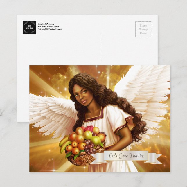Cartão Postal Abençoações de Ação de Graças. Angel Painting (Frente/Verso)