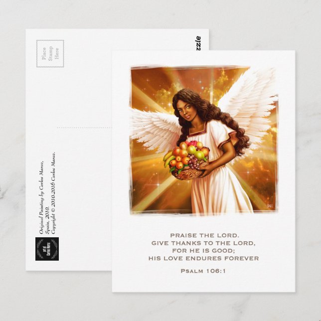 Cartão Postal Abençoações de Ação de Graças. Angel Painting (Frente/Verso)