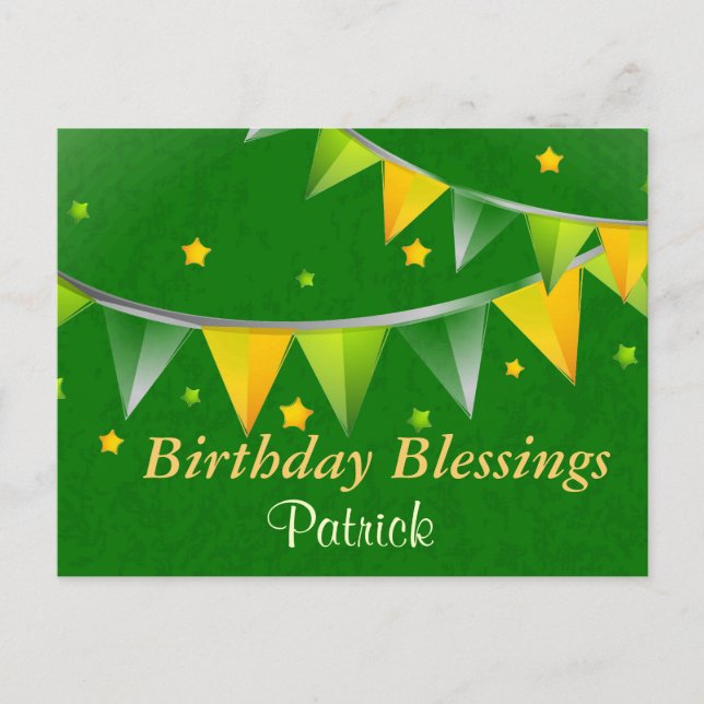 Cartão Postal Abençoações de Aniversário Personalizadas Irlandes (Frente)