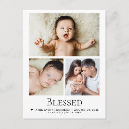 Cartão Postal Abençoado 3 Fotos de Bebê Anúncio de Nascimento