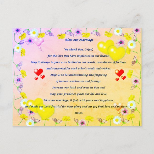 Cartão Postal Abençoe nosso cartão-postal de oração ao Casamento (Frente)