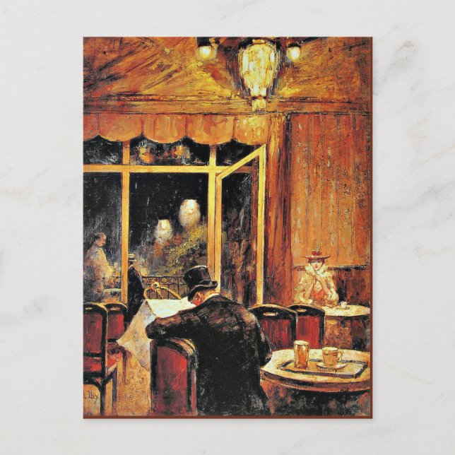 Cartão Postal Abend im Cafe Bauer por Lesser Ury (Frente)