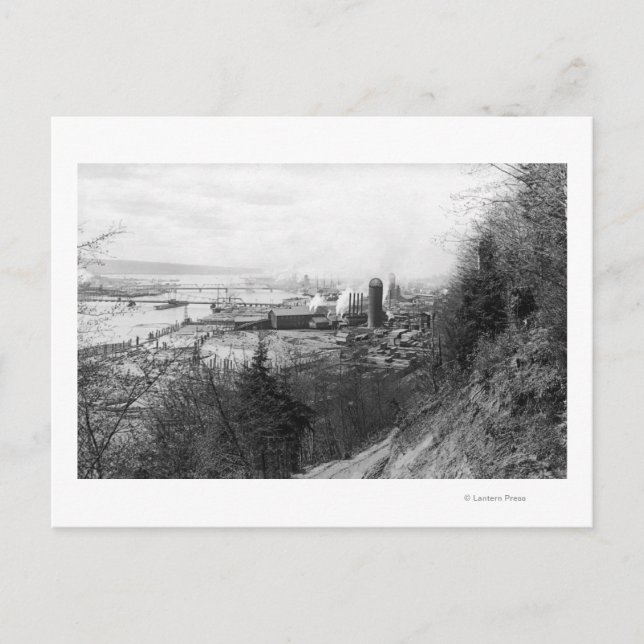 Cartão Postal Aberdeen, WA Town View Mill e Harbor Photograp (Frente)