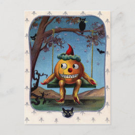 Cartão Postal Abóbora assustada em um balanço na noite de Hallow