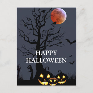 Cartão Postal Abóbora Assustadora de Halloween Bruxa Noite Assus