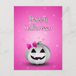 Cartão Postal Abóbora Branca Rosa Feminino Halloween