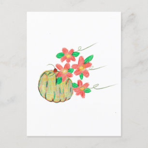 Cartão Postal Abóbora com Flores Vermelhas