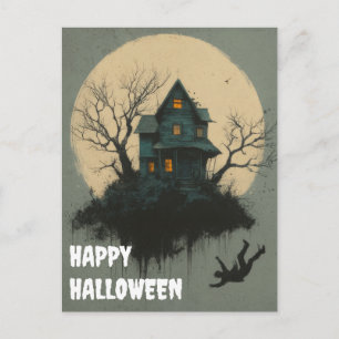 Cartão Postal Abóbora de Halloween Assustadora Bruxa Noite Assus