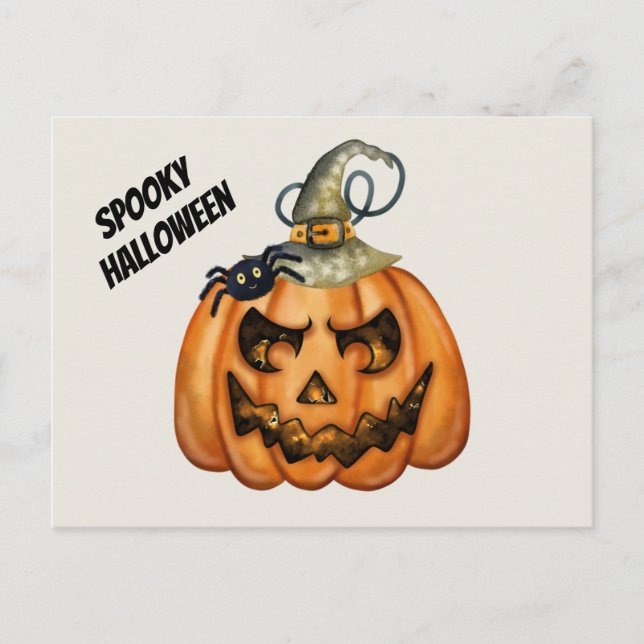 Cartão Postal Abóbora de Halloween Assustadora e Sinistra com Ar (Frente)